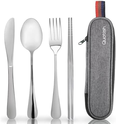 Travel Utensils with Case, Quatish Portable Silverware Set for Work, Stainless Steel Reusable Tra... | Amazon (US)