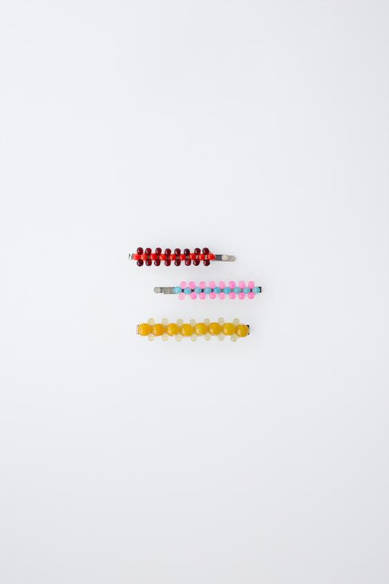 PACK OF THREE BEADED HAIR CLIPS | Zara US
