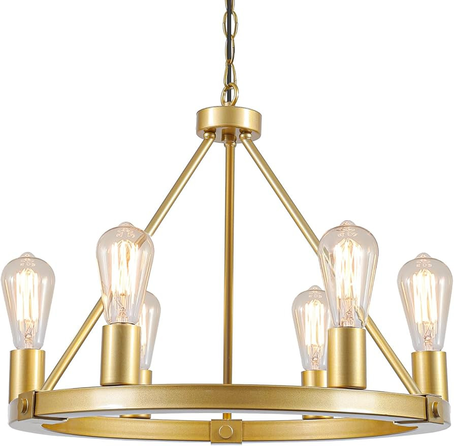9MMML Gold Wagon Wheel Chandelier, 6-Light Industrial Pendant Light, 20'' Farmhouse Ceiling Hangi... | Amazon (US)