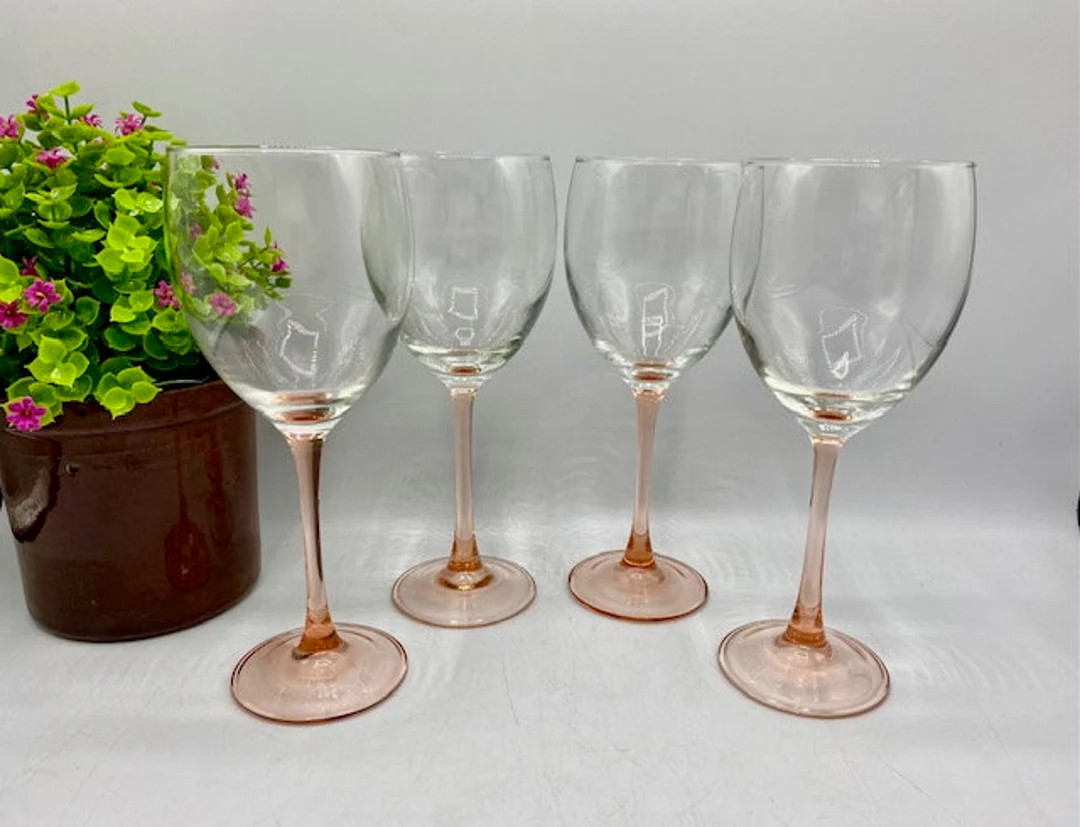 Vintage Pink Stem Water Goblet / Wine Glasses  Set of 4 Rose Pattern Cristal D'Arques-Durand / Lu... | Etsy (US)