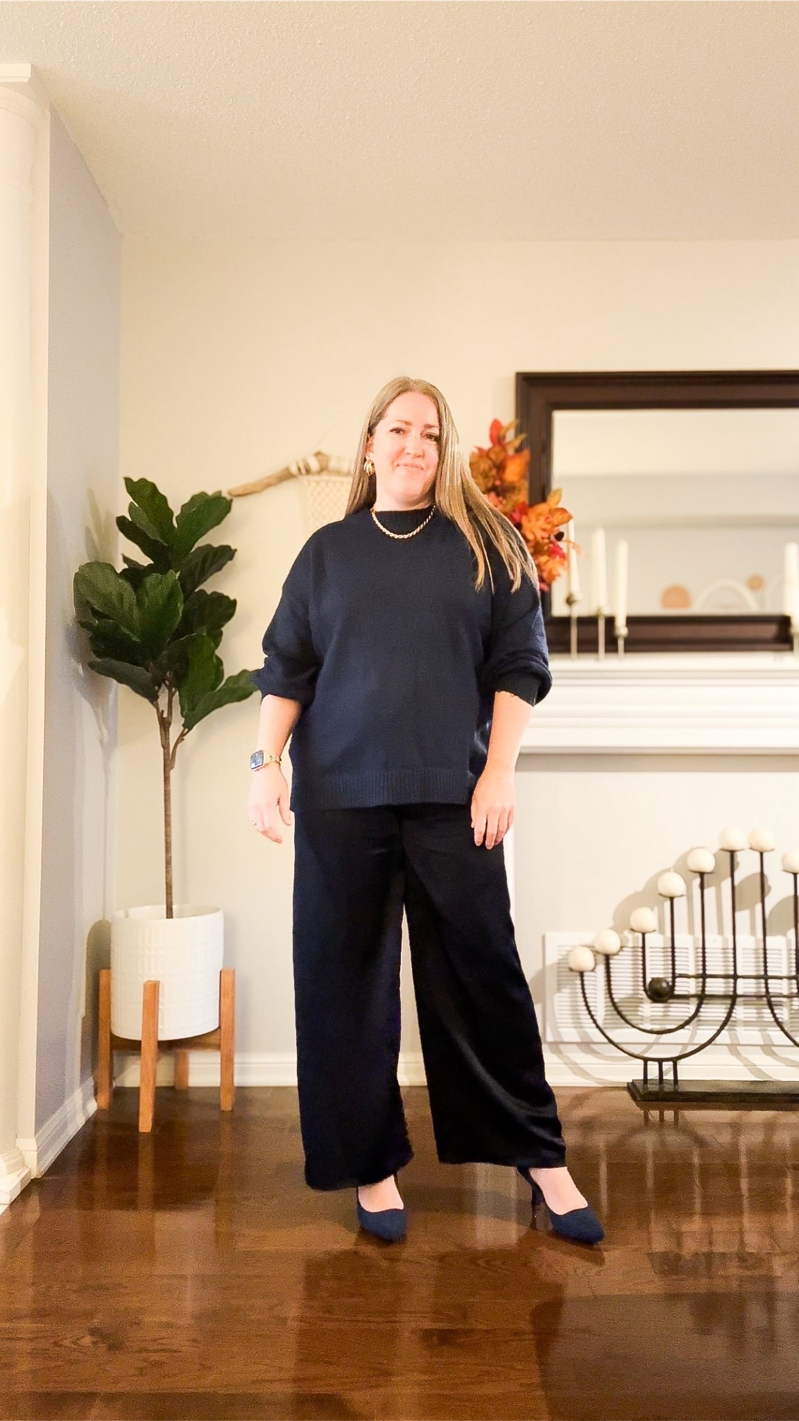 Navy monochrome outfit
Navy satin pants
Navy sweater
Navy heels
Gold jewelry

#LTKOver40 #LTKSeasonal #LTKHoliday