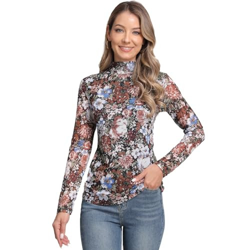 Lace Sheer Long Sleeve Floral Mesh Four Seasons Edition Going Out Tops for Womens Sexy Single-Sid... | Amazon (US)