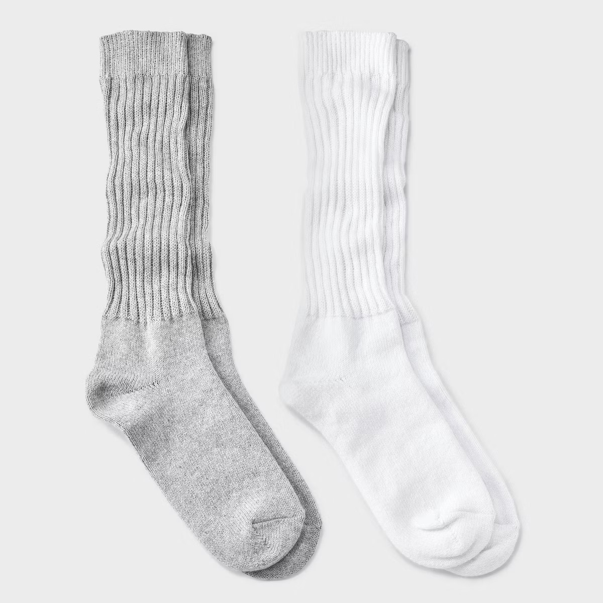 Women's Slouch 2pk Crew Socks - Universal Thread™ White/Heather Gray 4-10 | Target