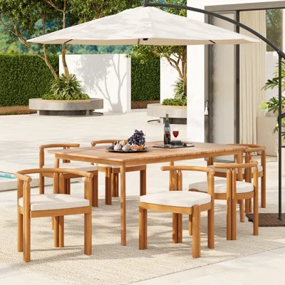 Timberline 7-Piece Modern Rustic Acacia Wood Patio Dining Set With Water-Repellent Cushions And Mixed Chair Seating | Wayfair North America