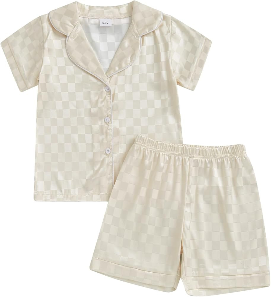 Kuriozud Toddler Baby Girl Boy Satin Pajamas Set Kids Summer Pjs Set Short Sleeve Button Down Nig... | Amazon (US)