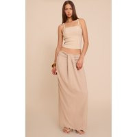 Beige Peachskin Drape Front Maxi Skirt | PrettyLittleThing US