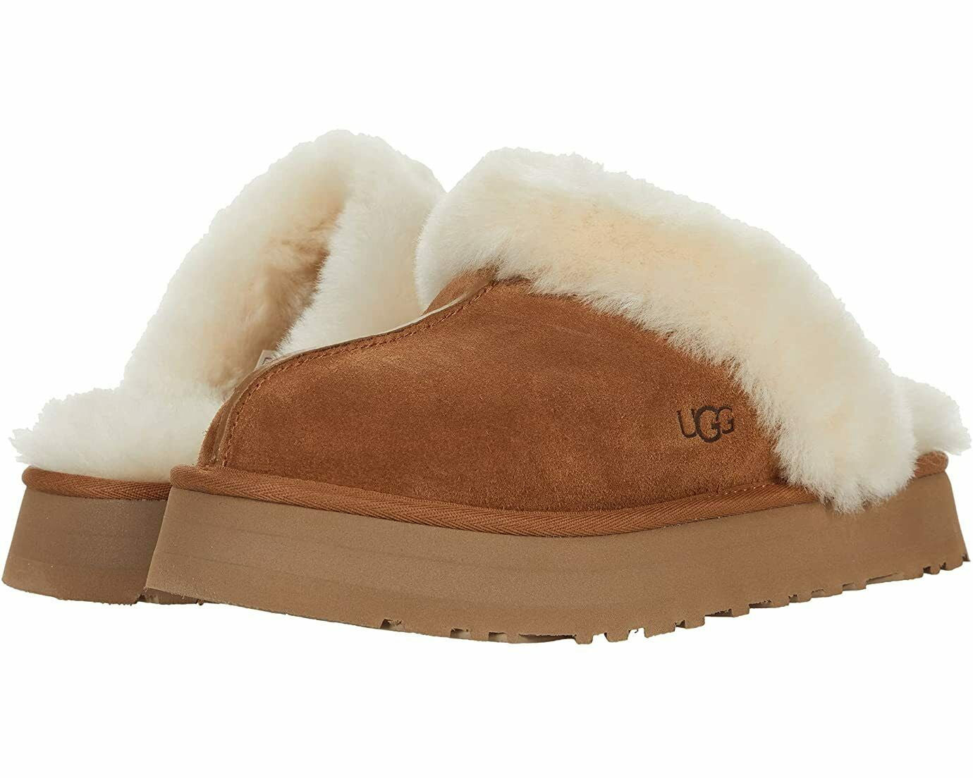 Ugg Disquette Women's Leather Fur Lined Chunky Slide Slippers | Walmart (US)