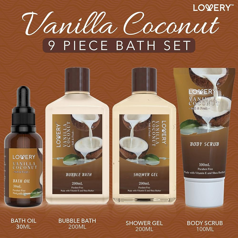 Bath and Body Gift Basket For Women and Men – 9 Piece Set of Vanilla Coconut Home Spa Set, Incl... | Amazon (US)