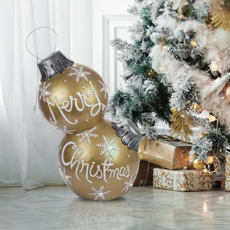 Alpine Corporation 21" x 16" x 30" Light-Up Freestanding Christmas Ornament Decor, Gold - Walmart... | Walmart (US)