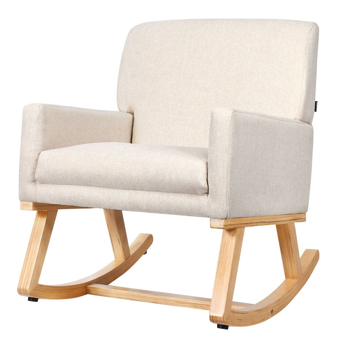 Costway Mid Century Rocking Chair Upholstered Armchair w/ Lumbar Support BeigeGray | Target