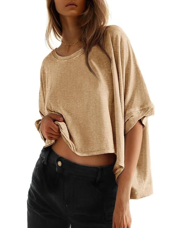 Dokotoo Summer Shirts 2025 Womens Solid T Shirts for Women Loose Oversized Tops Basic Tee | Amazon (US)