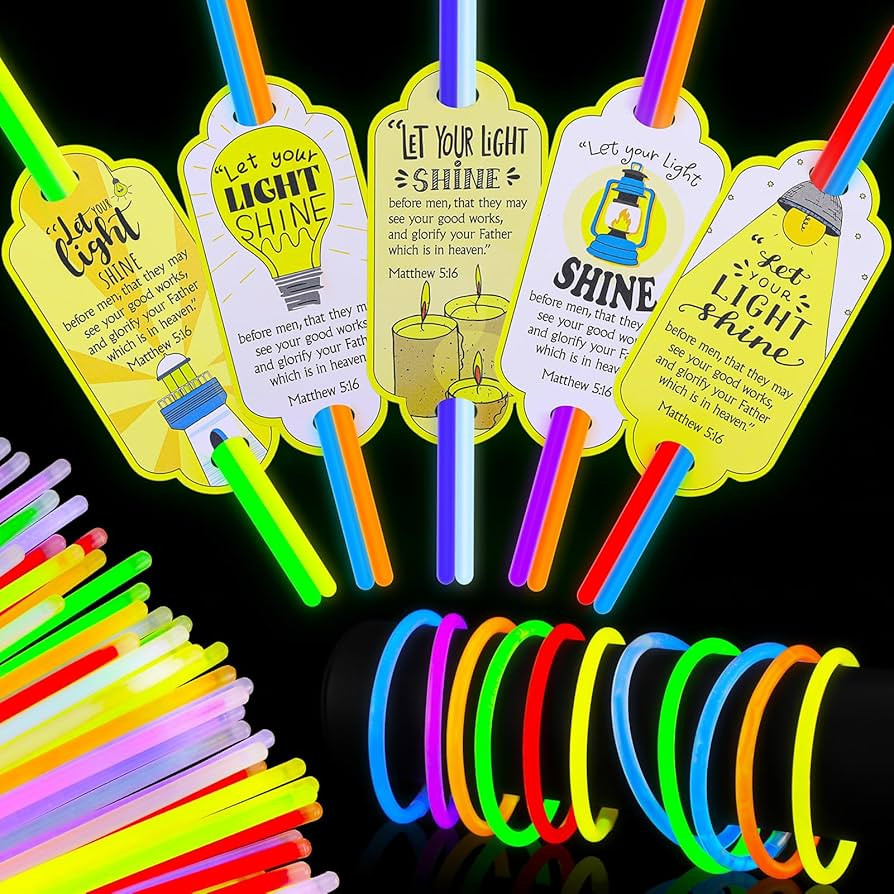50 Sets Christian Let Your Light Shine Glow Sticks with Cards Gift for Kids Include 50 Religious ... | Amazon (US)