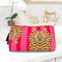 Block Print Designer Toiletry Bag & Makeup Case - Boho Floral Quilted Pouch for Cosmetics, Skinca... | Amazon (US)