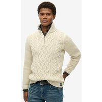 Superdry Jacob Cable Half Zip Knitted Jumper - Cream, Cream, Size S, Men | Very (UK)