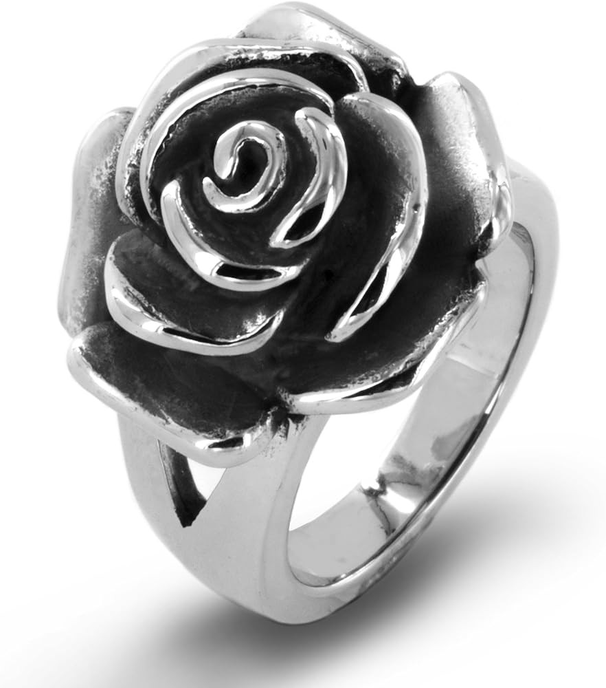 West Coast Jewelry ELYA Women's Antiqued Blooming Rose Stainless Steel Ring - Sizes 6 to 9 | Amazon (US)