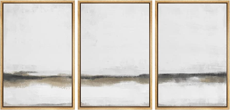 SIGNFORD Framed Canvas Print Wall Art Set Gray Tan Paint Stroke Landscape Abstract Shapes Illustr... | Amazon (US)