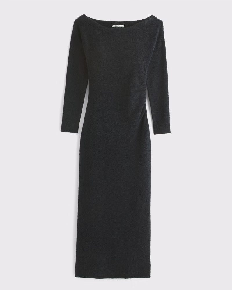 Abercrombie & Fitch Women's Off-The-Shoulder Boucle Maxi Sweater Dress in Black - Size S PETITE | Abercrombie & Fitch (US)