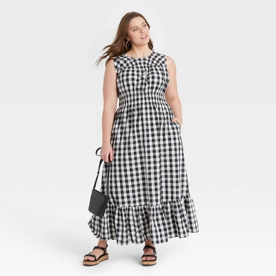 Women's Plus Size Striped Sleeveless Smocked Waist Dress - A New Day™ Black/White 3X | Target