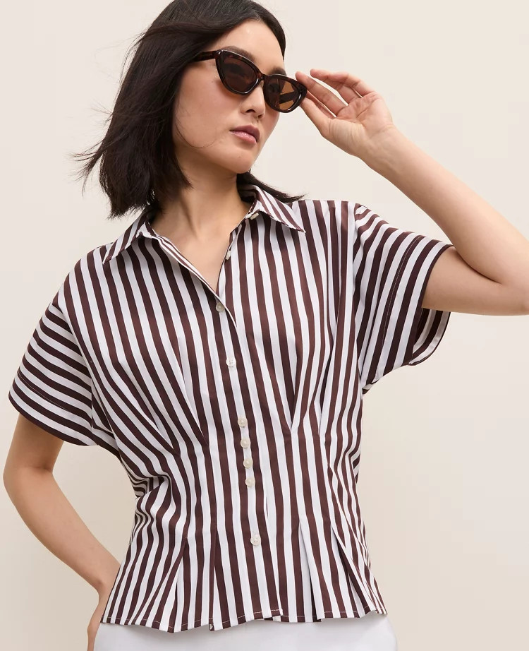 Striped Pleated Blouse | Ann Taylor