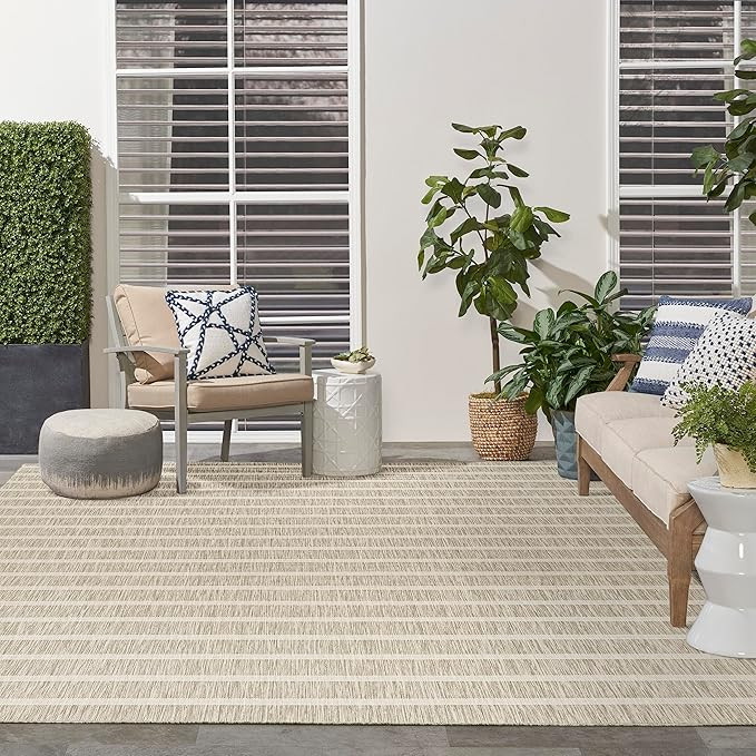 Nourison Positano Indoor/Outdoor Grey Ivory 9' x 12' Area Rug, Easy Cleaning, Non Shedding, Bed R... | Amazon (US)