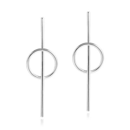 Modern Trends Halved Circle and Line .925 Sterling Silver Dangle Earrings | Walmart (US)