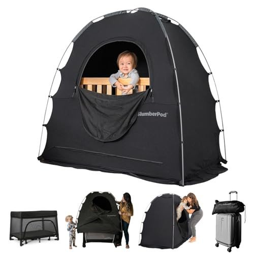 SlumberPod The Original Blackout Sleep Tent Travel Essential for Babies and Toddlers, Mini Crib and Pack N Play Cover, Sleep Pod for Kids with Monitor Pouch and Fan Pouch, Blocks 95%+ Light, Black | Amazon (US)