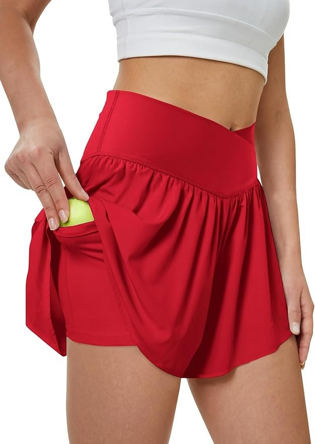 Women's Athletic Running Shorts with Pockets Crossover Butterfly Flowy Shorts Cute Summer Skorts | Amazon (US)