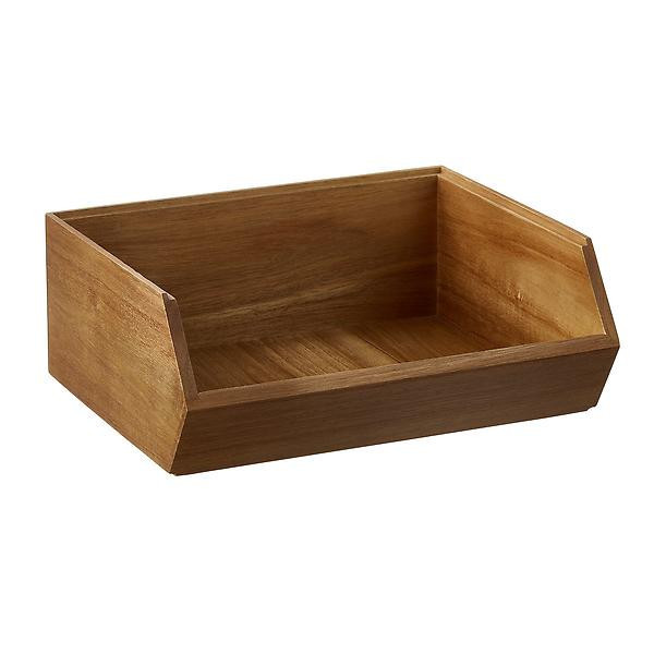 Rowan Narrow Acacia Stacking Bin | The Container Store
