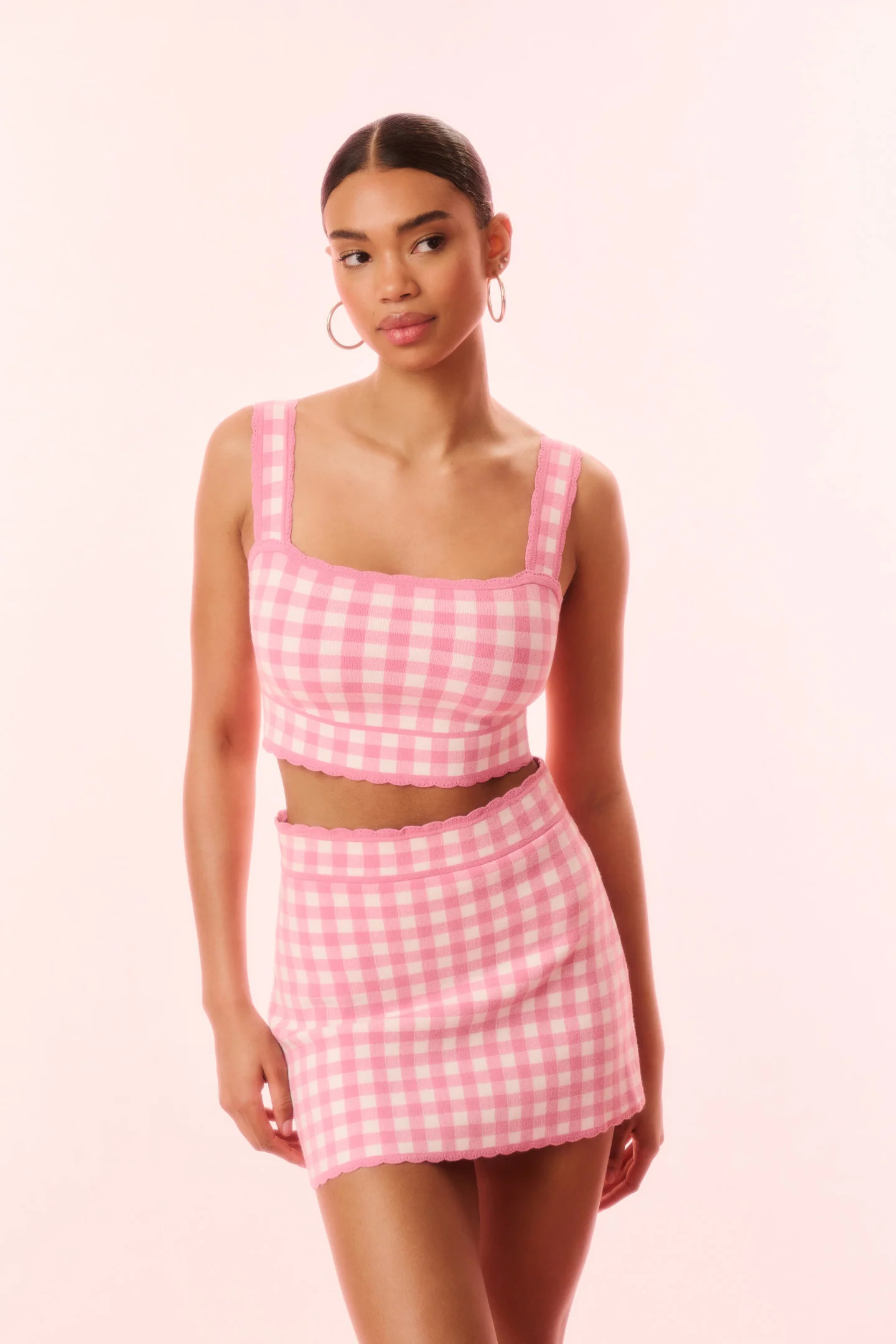 Jessyn Checkered Knit Tank - PINK PEARL / L | LoveShackFancy