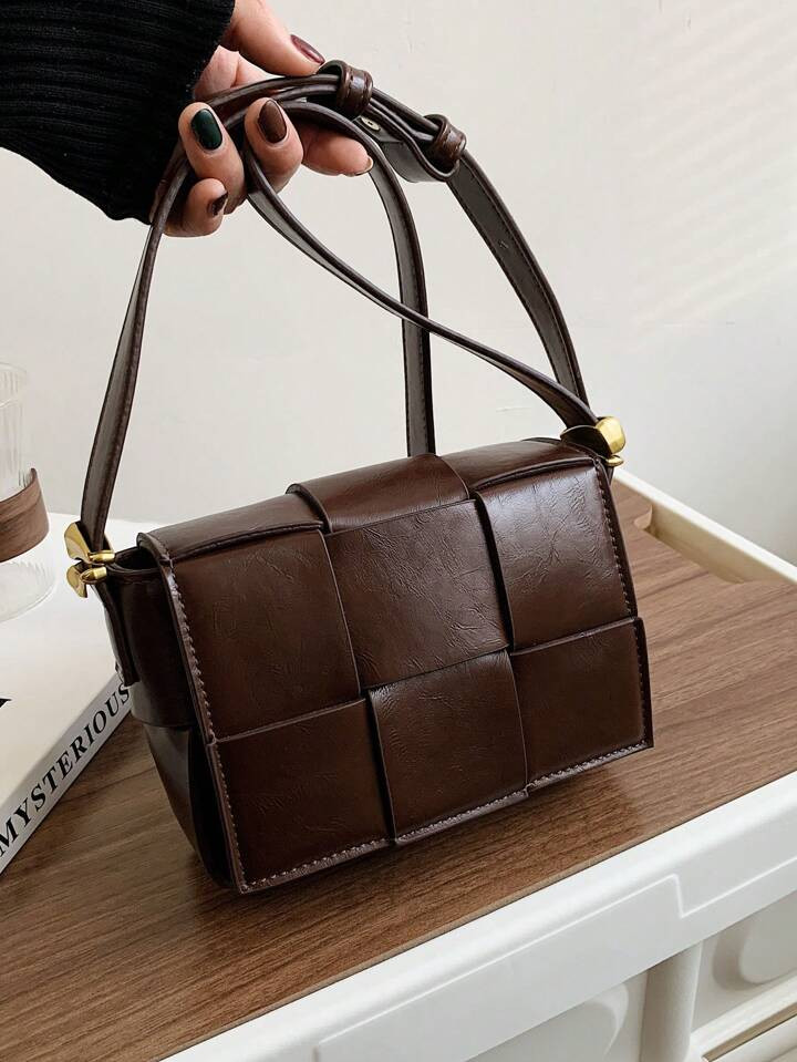 1pc Coffee Brown Fashionable Woven Simple Casual Women Small Square Crossbody Bag Trendy Vintage ... | SHEIN