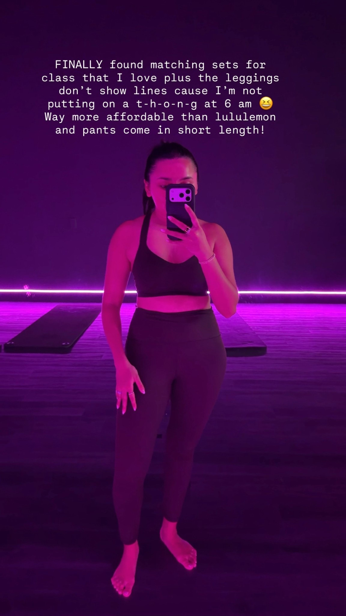 Sports bra size xs TTS 
Leggings size medium short TTS 

#LTKdayinmylife #LTKActive #LTKPetite