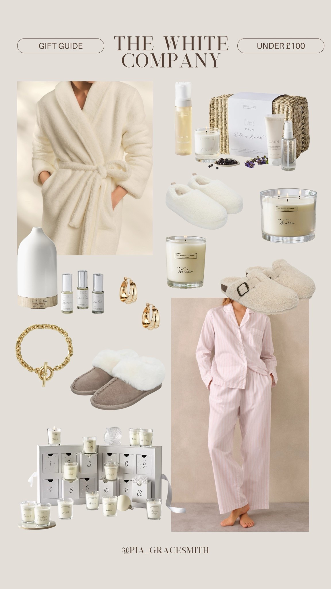 The White Company Christmas gifts under £100 ✨🩷

Slippers, shearling boots, pyjamas, dressing gown, gold bracelet, diffuser, candle, beauty, moisturiser, skincare, hamper, gift basket

#LTKwinter #LTKfestive #LTKbeauty