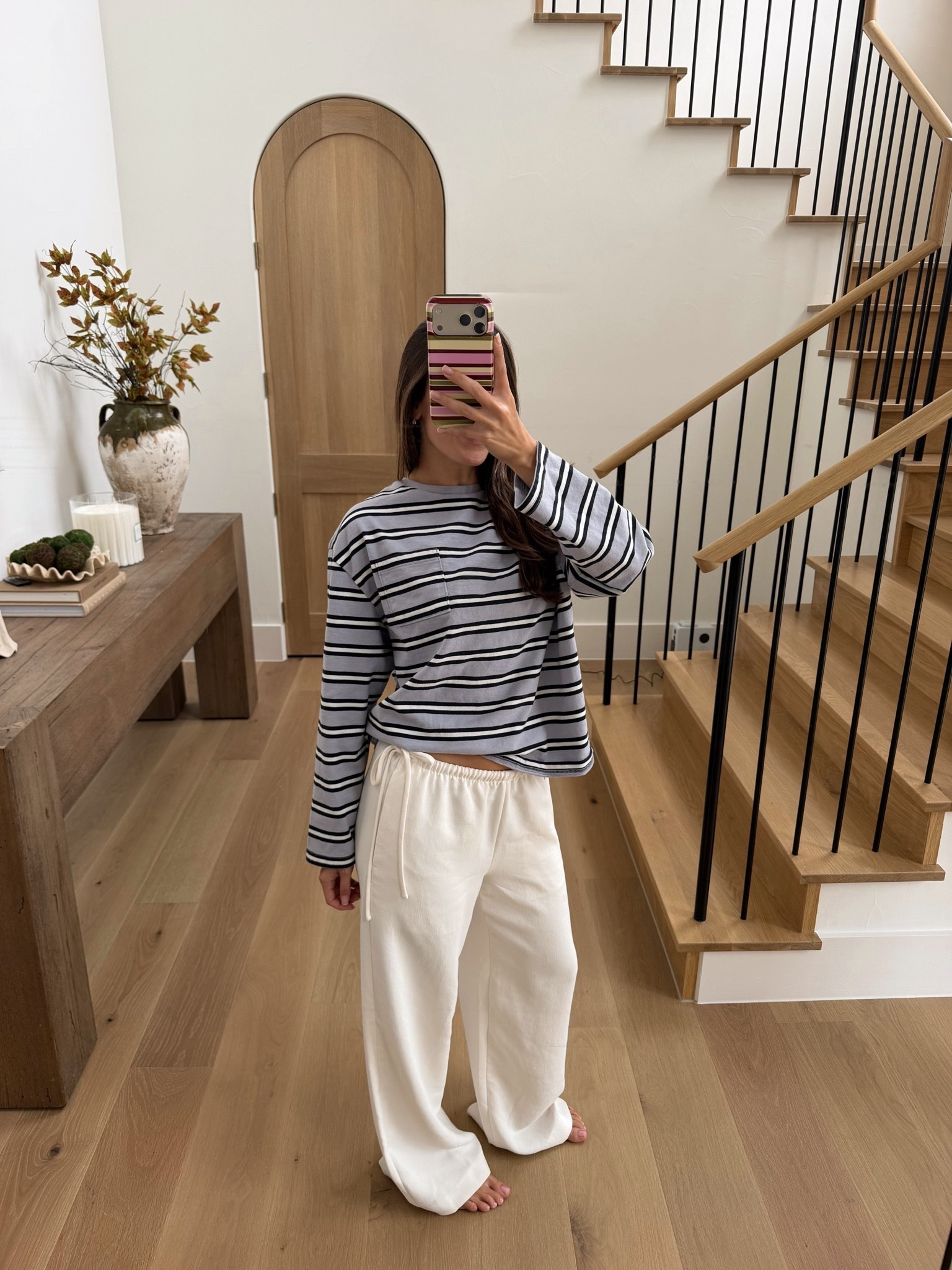 Comfy errands outfit! Size small in aritzia tee & small in amazon look for less pants! (Btw these don’t wrinkle)!