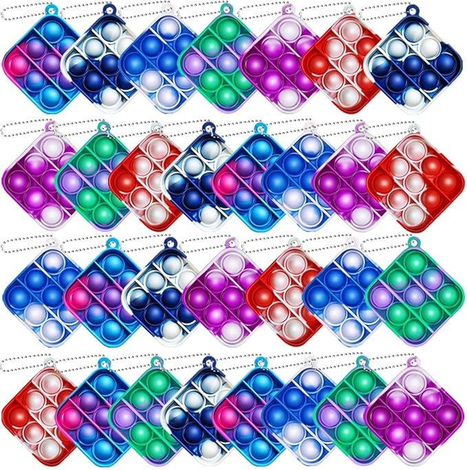 30 Pcs Mini Pop Push It Fidget Toy Pack, Small Popits Keychain Fidget Toy Bulk, Anti-Anxiety Stre... | Amazon (US)