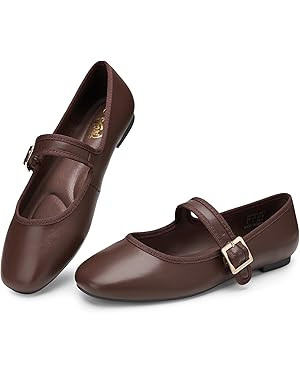Trary Women's Ballet Flats,Square Toe Velvet Mary Jane Shoes Women,Comfortable Dress Shoes for Wo... | Amazon (US)