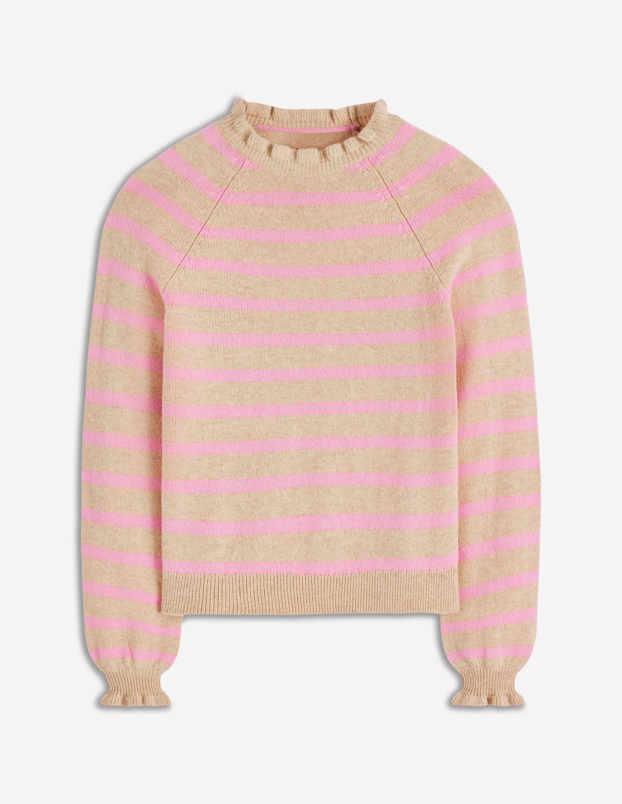 Fae Fair Isle Frilled Sweater-Camel, Pink Stripe | Boden (US)