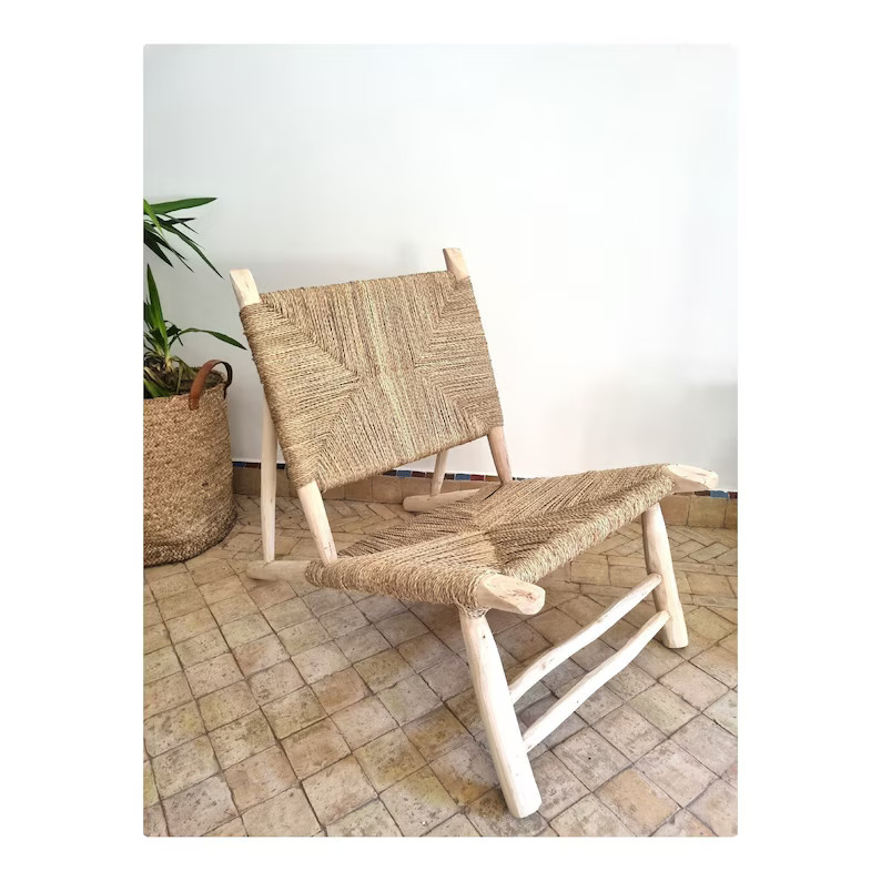 Handcrafted Moroccan Wooden Armchair Seated in Rope - Etsy | Etsy (US)