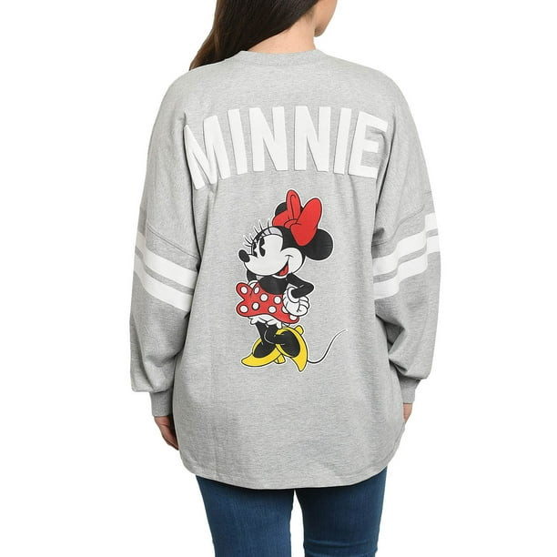Disney Women Minnie Mouse Sweatshirt Jersey Long Sleeve Light Gray | Walmart (US)