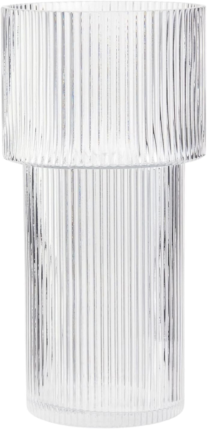 YANWE1 Ribbed Glass Vase, Clear Glass Vase, Flower Vase for Centerpieces, Tall Vase, Large Glass ... | Amazon (US)