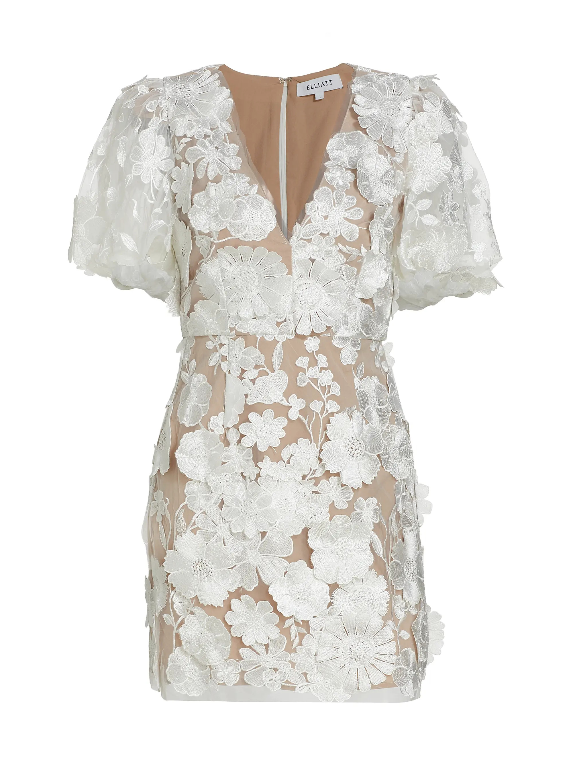 Zayla Floral Lace Puff-Sleeve Minidress | Saks Fifth Avenue