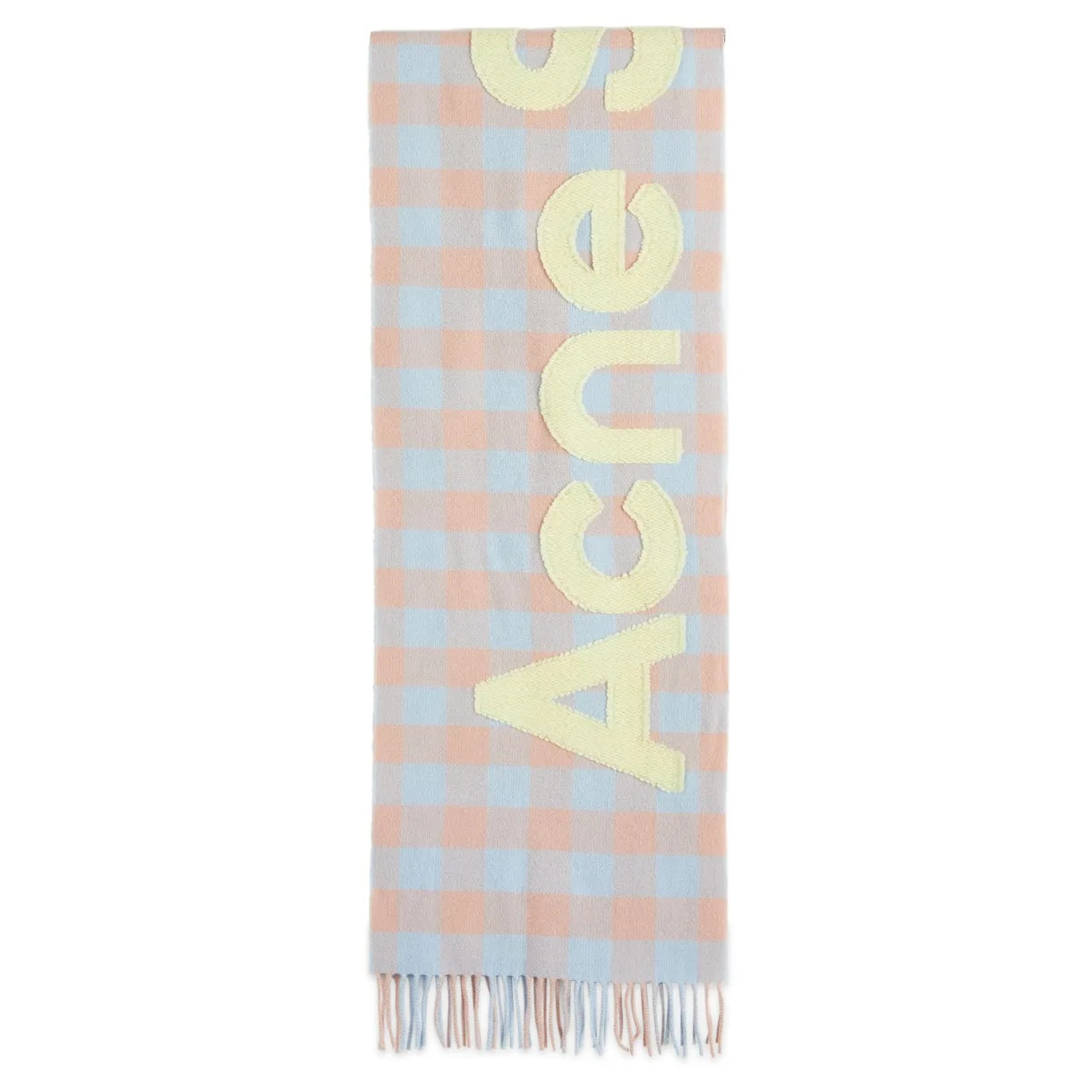 Acne Studios Veda Logo Check Scarf in Camel Beige/Acid Green | END. Clothing