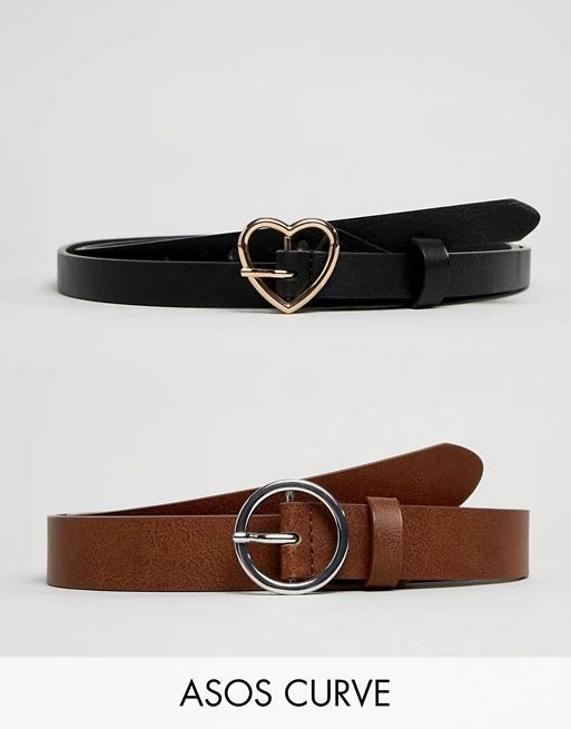 ASOS DESIGN Curve 2 pack heart and circle buckle waist and hip belts | ASOS UK