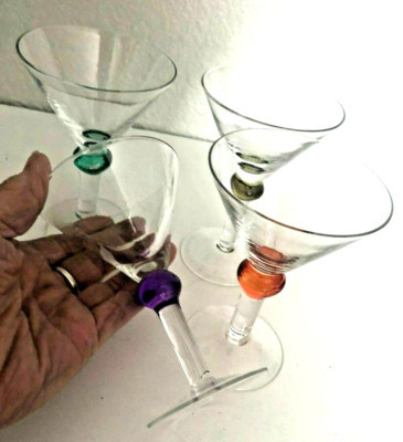 Set 4 Vtg Clear GLASS Colored Ball Stems MARTINI GLASSES Green Orange Cordial | eBay US