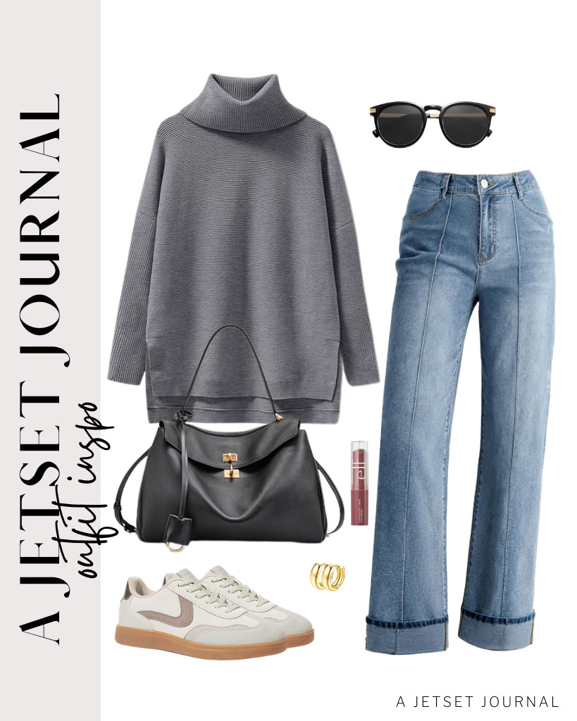 A dark gray pullover paired with jeans makes the perfect outfit. Wear stylish fashion sneakers from LUCKY STEP and grab your top-handle satchel bag to complete the look. 

 #LTKSeasonal #LTKSaleAlert #LTKTravel