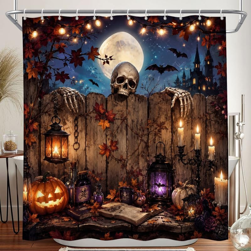 Halloween Spooky Skeleton Shower Curtain 72x72 Inch, with 12 Hooks | Amazon (US)