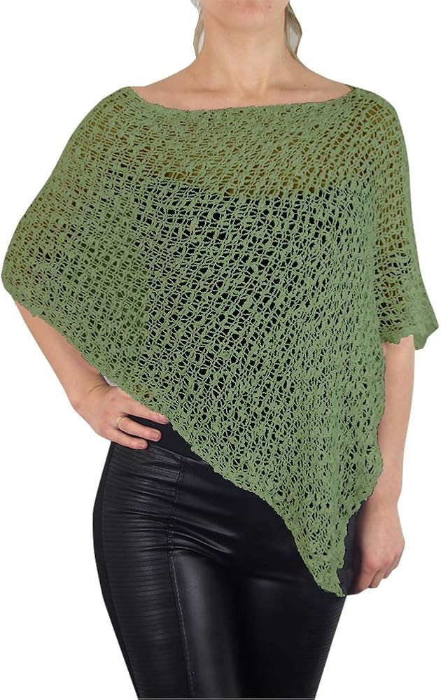 MIMOSA Ladies Popcorn Crochet Stretch Lace Fish Net Batwing Small Poncho | Amazon (US)