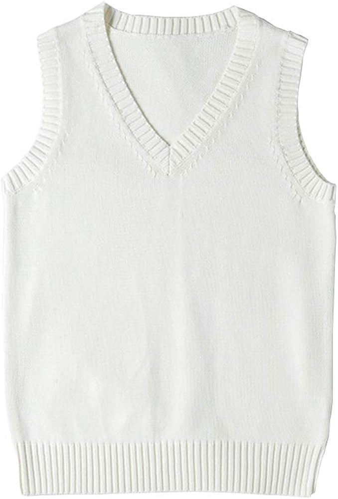 Women’s V Neck Sweater Vest School Uniform Solid Color Sleeveless Knit Sweaters Pullover Tank T... | Amazon (US)