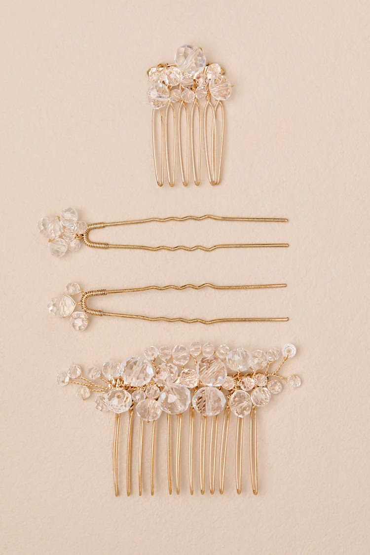 Kaleena Gold Beaded Four-Piece Hair Pin and Comb Set | Lulus