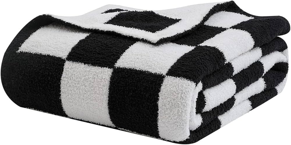 bearberry Fuzzy Checkerboard Grid Throw Blanket Knitted Soft Cozy Warm Microfiber Blanket Decor f... | Amazon (US)