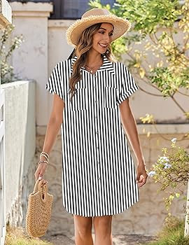 Zeagoo Summer Dresses for Women 2026 Cotton Button Down Short Sleeve Tshirt Dresses Casual Mini B... | Amazon (US)
